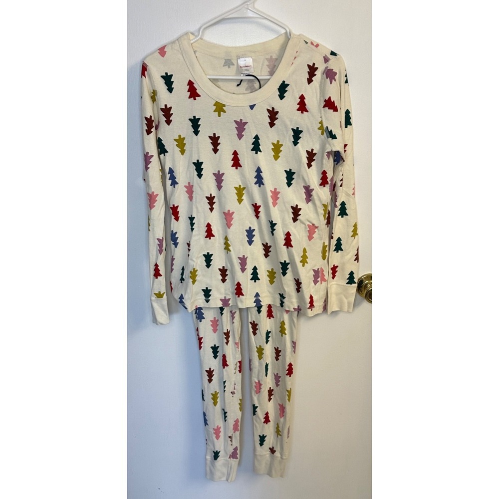 Hanna Andersson Adult Size S/M Ivory Colorful Tree Organic Pajama Set Long Johns